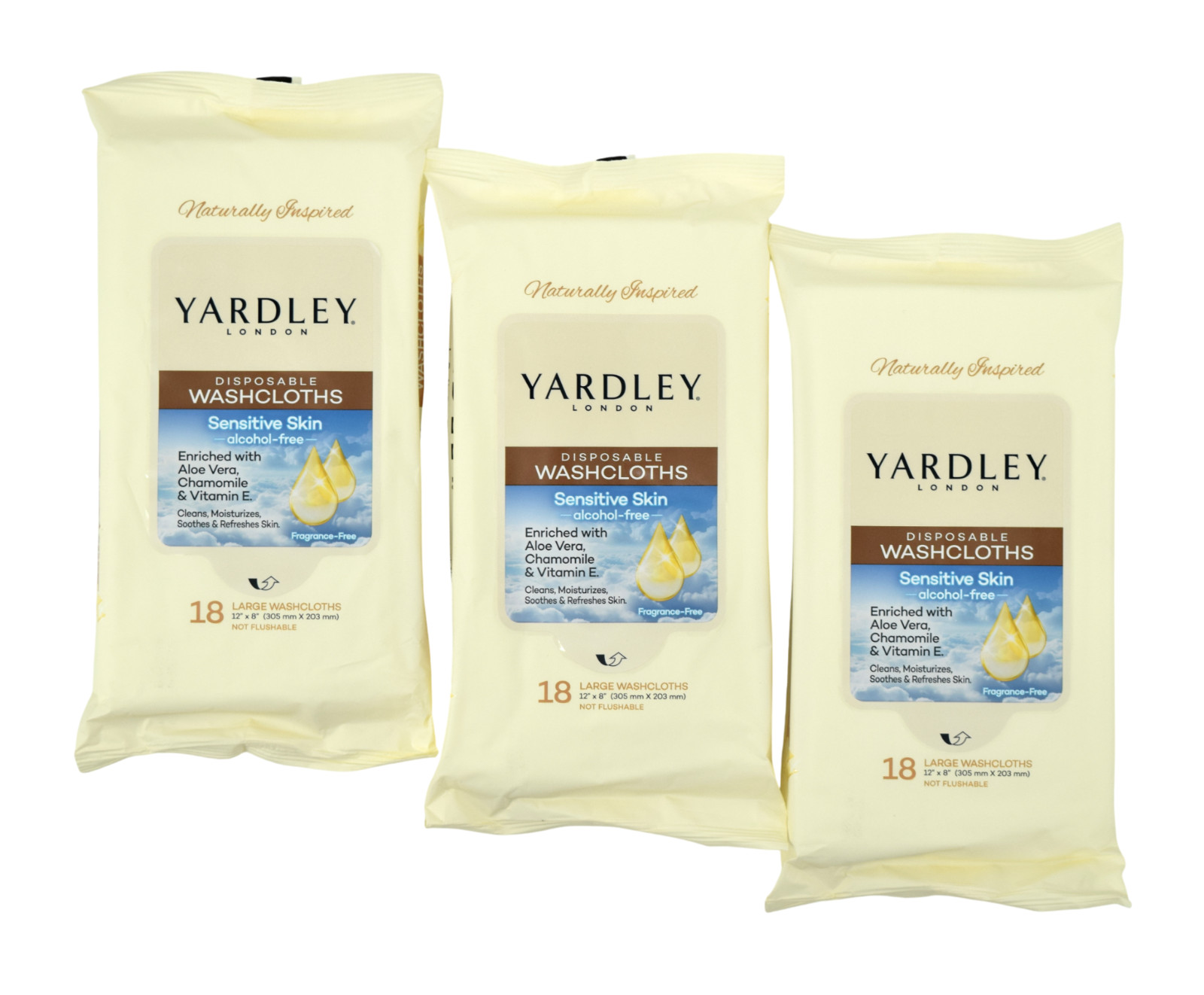 Yardley London Disposable Washcloths 3-Pack (54ct) Body Wipes – Sensitive Skin