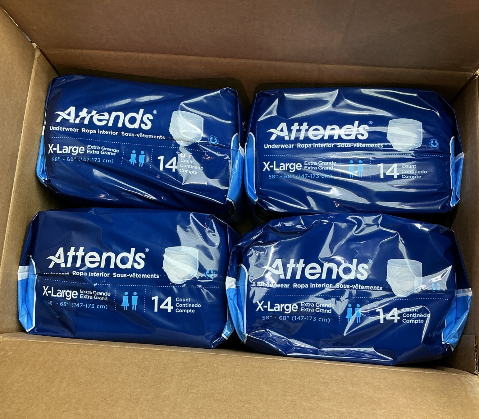 Attends Underwear Heavy Max Absorbency AP0740 size XL 58″-68″ 56ct (4x14ct)￼