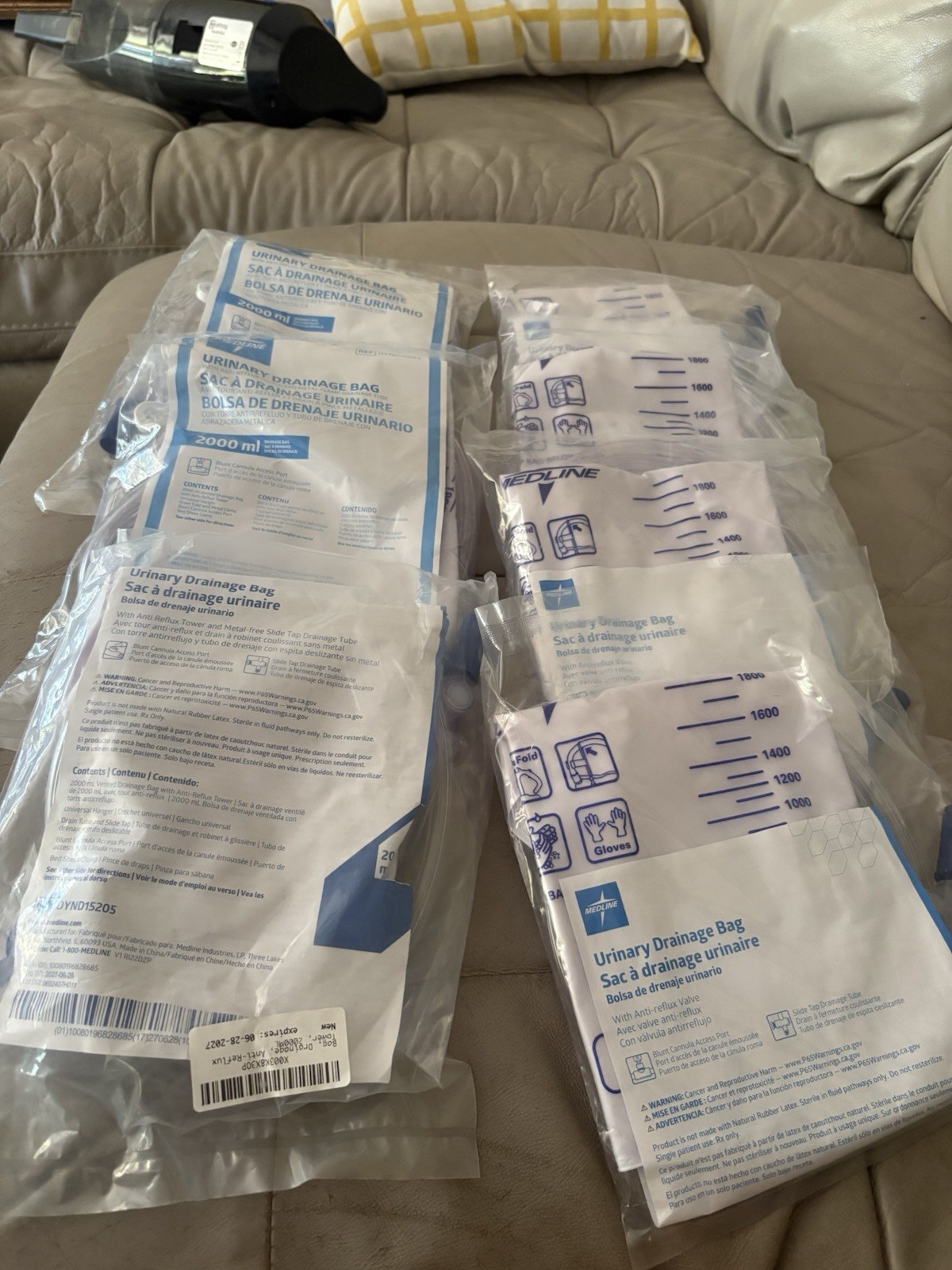Lot of 7 Medline Urinary Drainage Bags 2000ml Capacity 7 Sealed In Bags