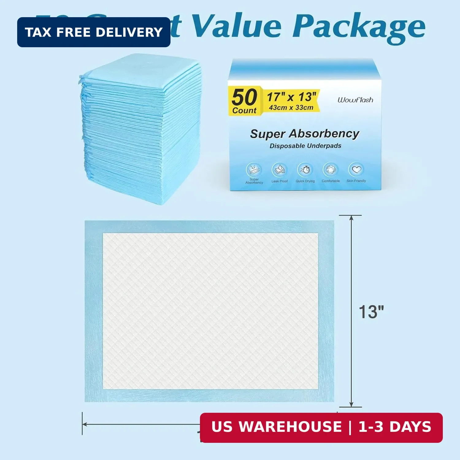 Wowflash Super Absorbency Disposable Diaper Pads for Baby, Puppy and Adults, Dis