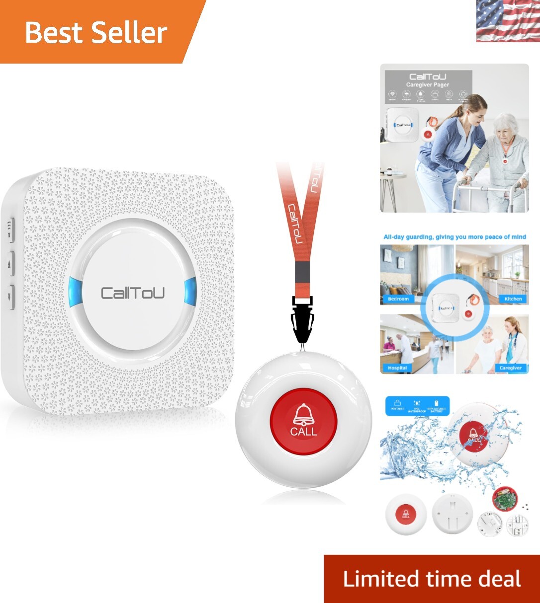 Waterproof Call Button and Receiver System for Caregivers – 55 Ringtones