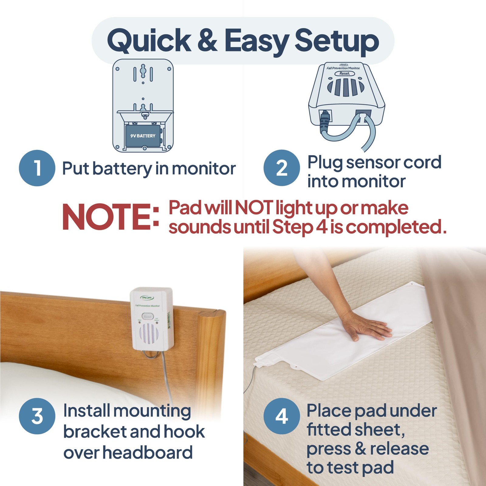 Smart Caregiver Bed Alarm for Elderly Adults – Fall Prevention System with 10…