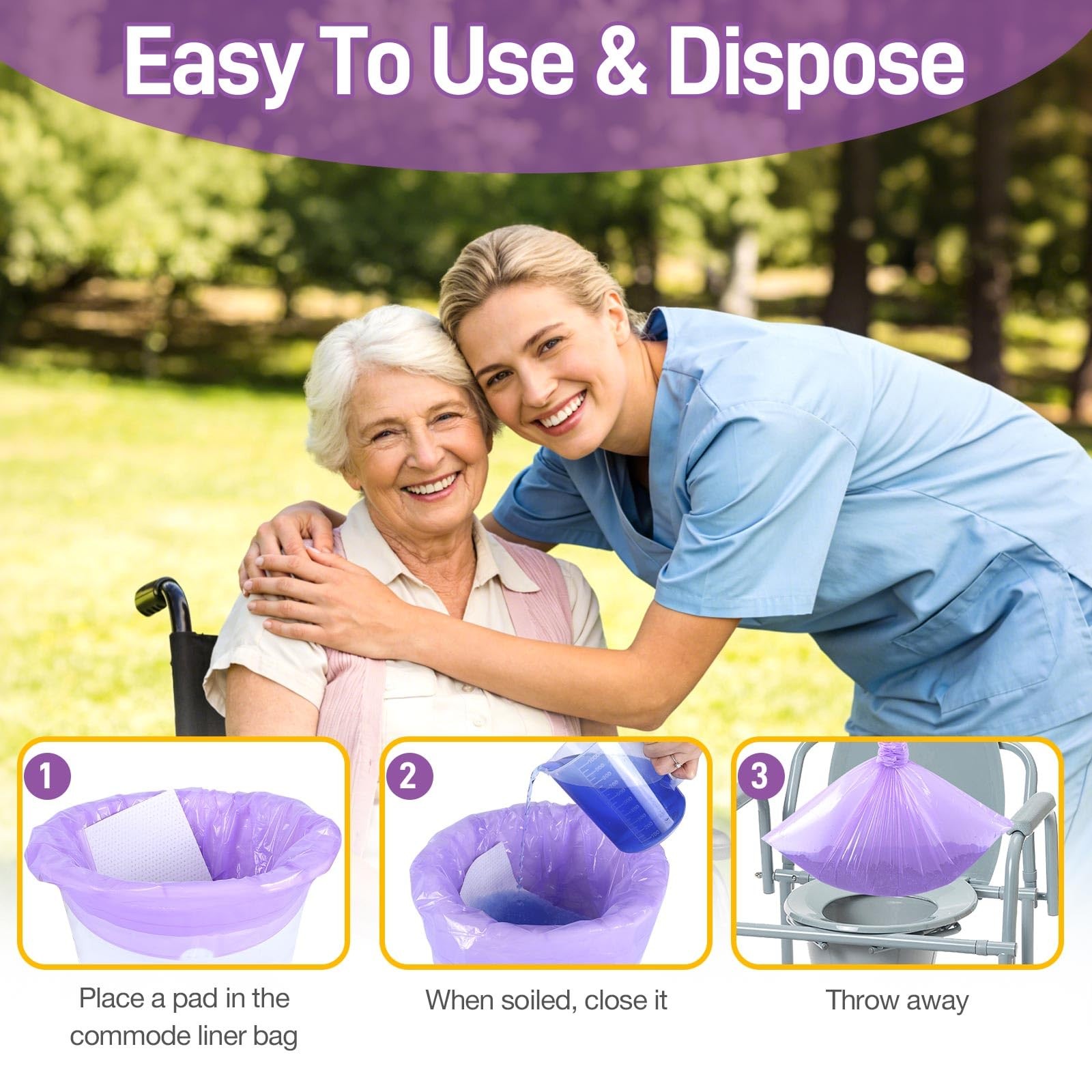 Commode Absorbent Pads 120 Pack for Bedside Commode Liners, Disposable Pads w…