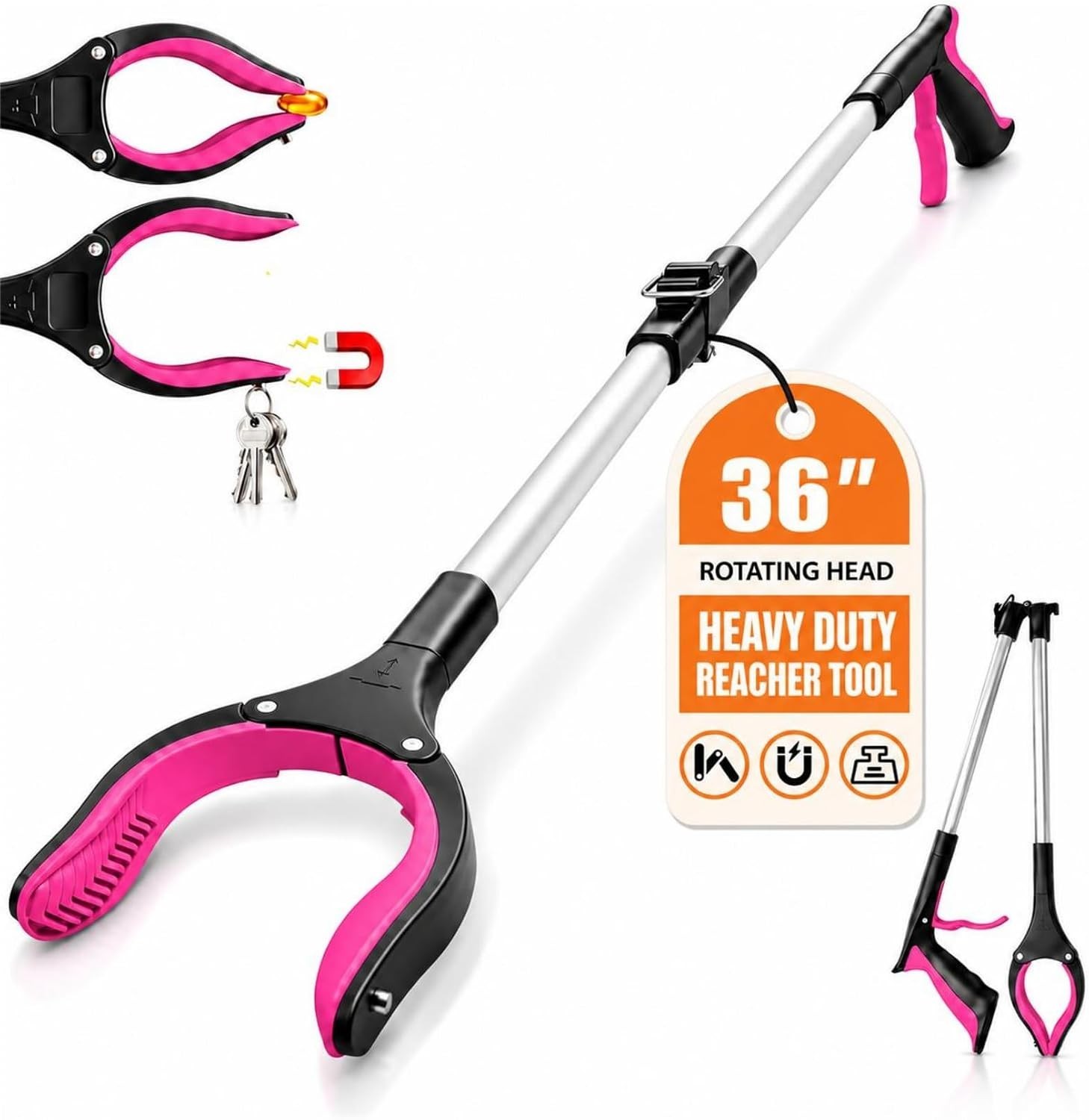 36″ Grabber Reacher Tool, Foldable Reacher Grabbers Pickup Tool for Senior, P…