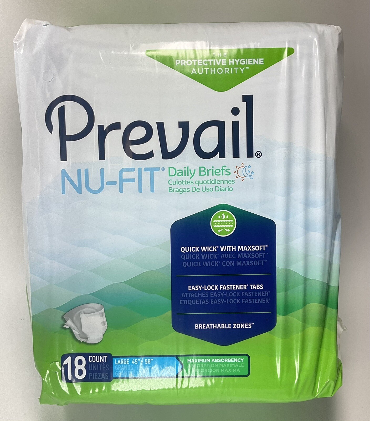Prevail Nu-Fit Daily Briefs 18 Count Large 45″-58″ Protective Hygiene Authority