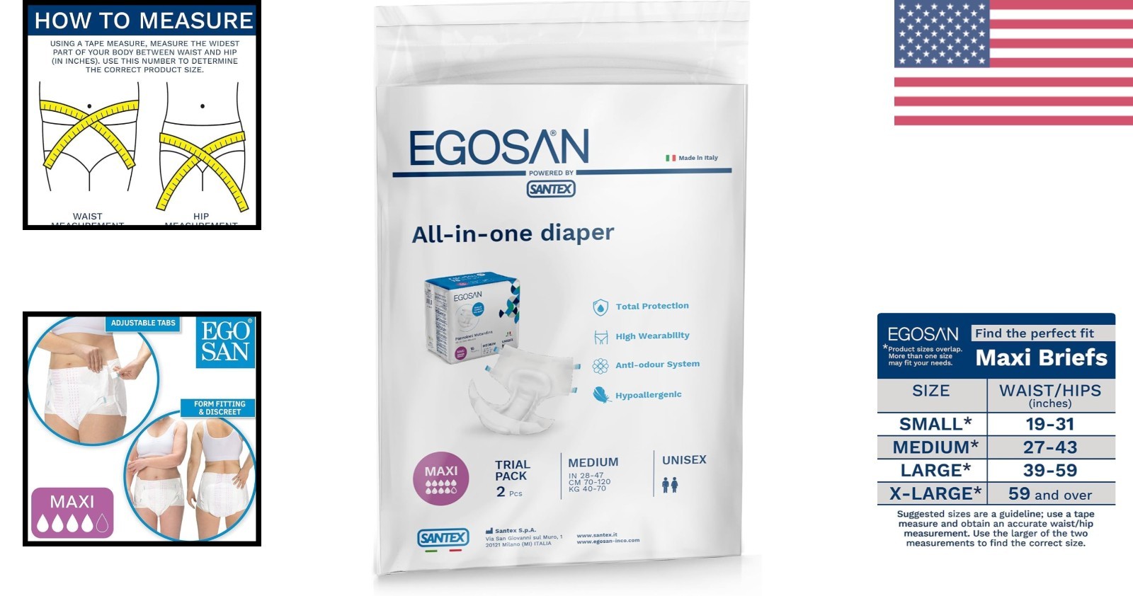 Comfort Fit Maxi Adult Diapers – 2 Count, Odor Control and Leak Guard Included