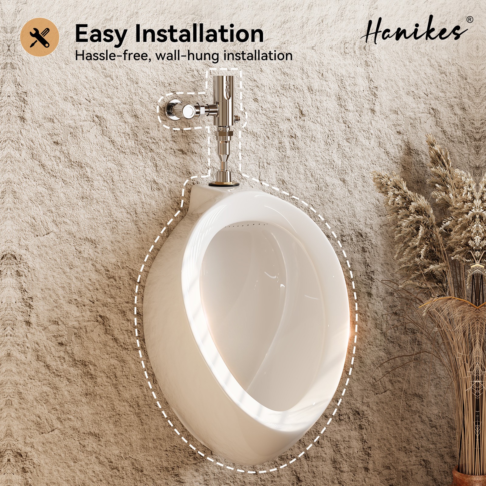 Hanikes UR-480 Round 0.125 GPF High-Efficiency Urinal with Top Spud in White
