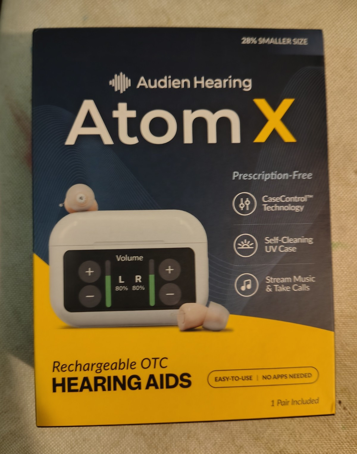 Audien Hearing Atom X ITC Hearing Aids Bluetooth Rechargeable w/ Charging Case