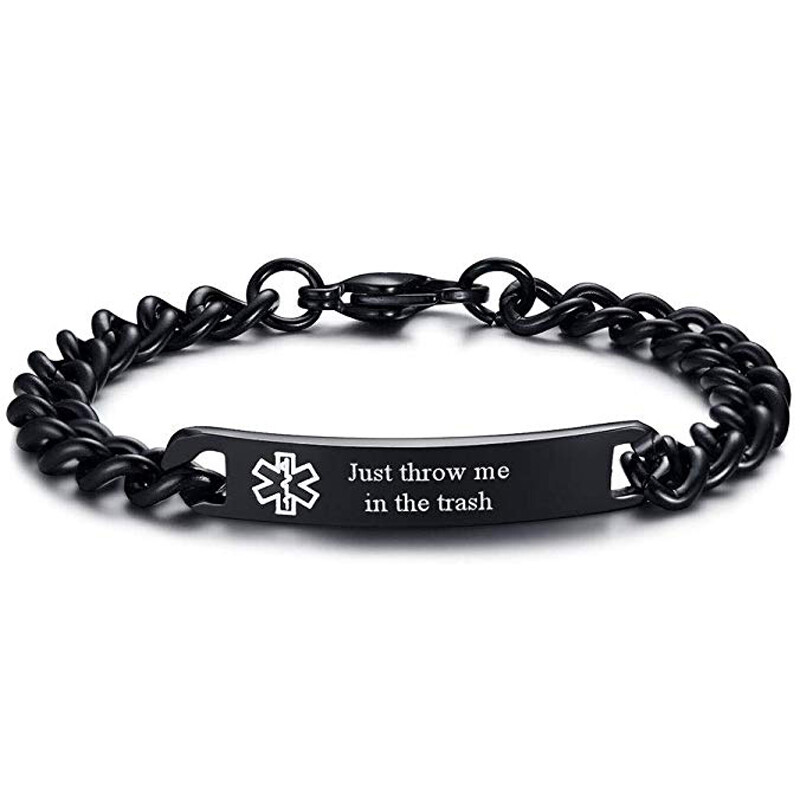 8″ Men Women Bracelet Medical Alert ID Bangle Chain Personalized Engraving Free