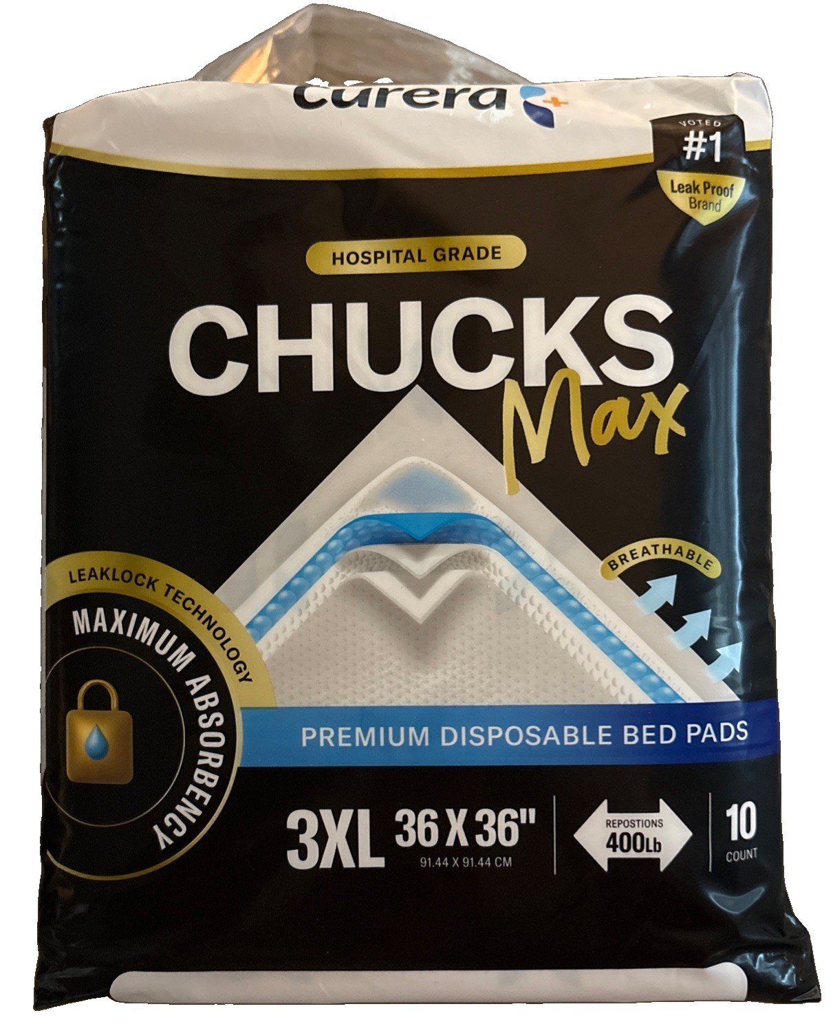 CHUCKS MAX Adult Disposable Bed Pads 3XL 36 X 36″ 400 Lbs. 10Pads HospitalGrade