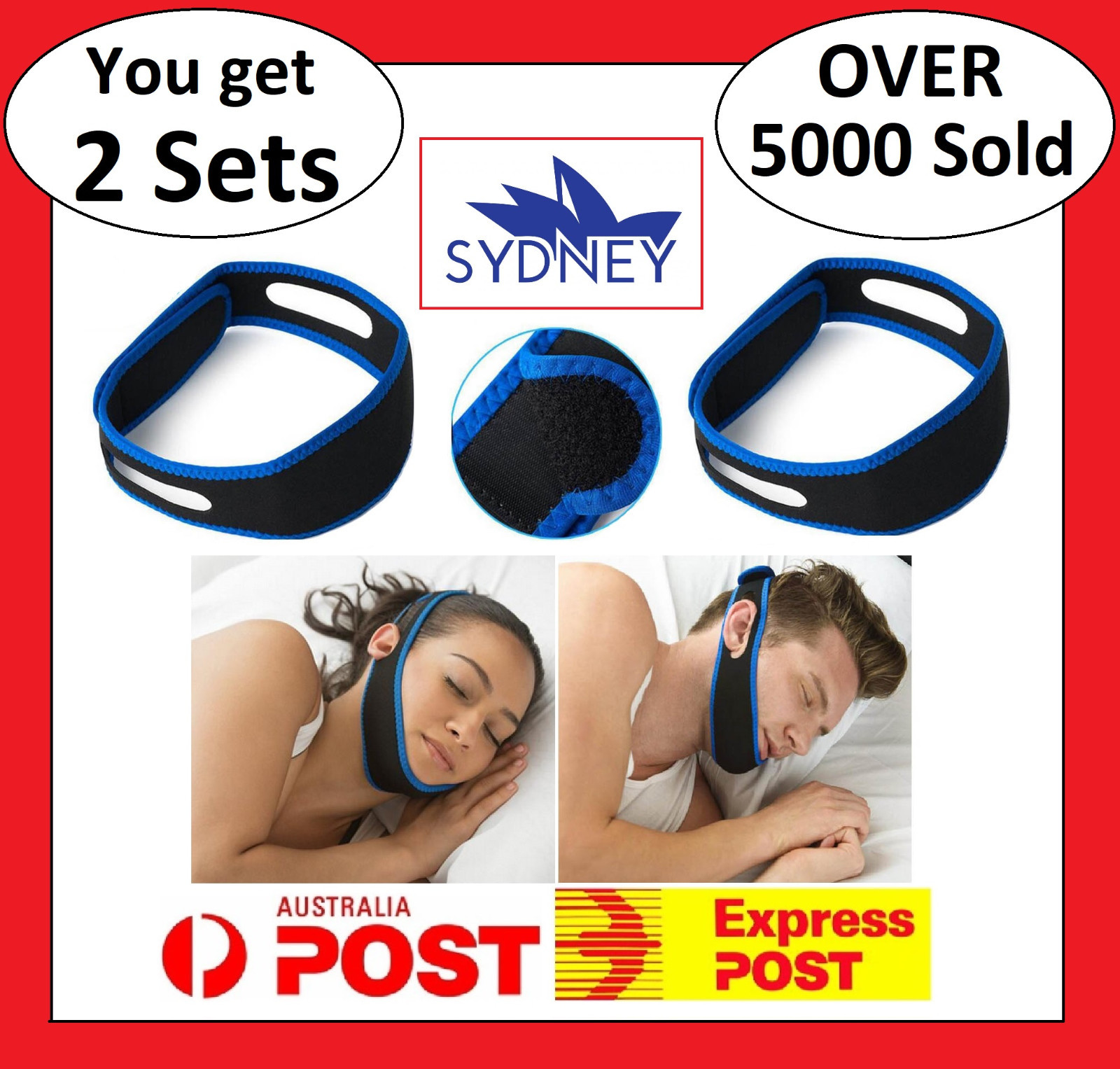2 x Anti Snore AntiSnore Device Jaw Strap Stop Snoring Solution Chin Support