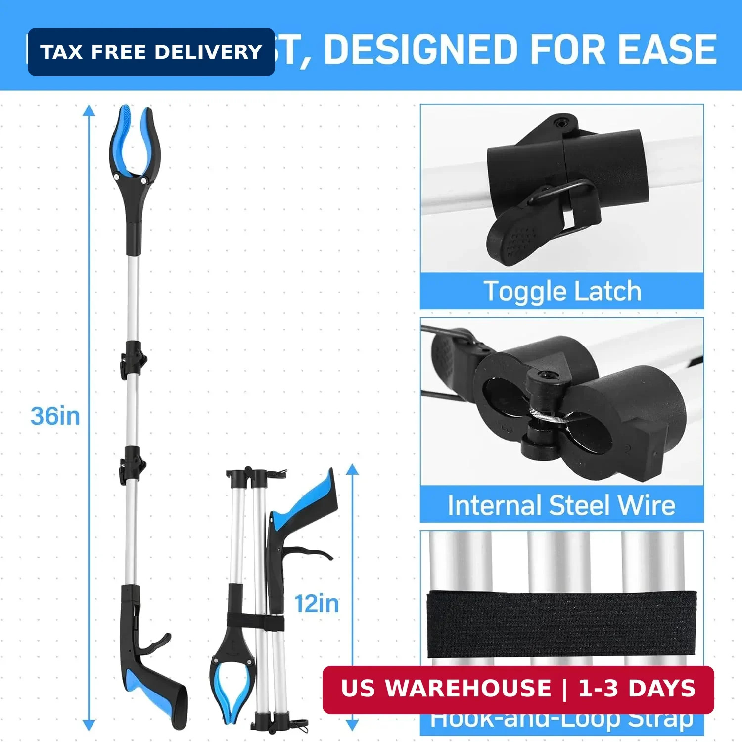 Grabber Reacher Tool for Seniors,36″ Foldable Reacher Grabbers Pickup Stick with