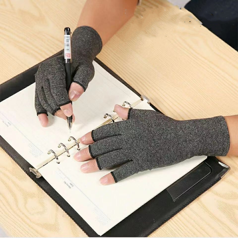 Brown imak arthritis pain relief pressure breathable nursing Half Finger Gloves