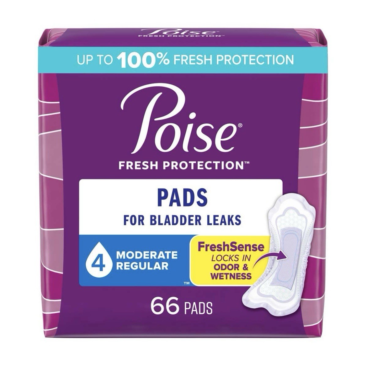 Poise Fresh Protection Incontinence Pads for Women, Regular & Long, New