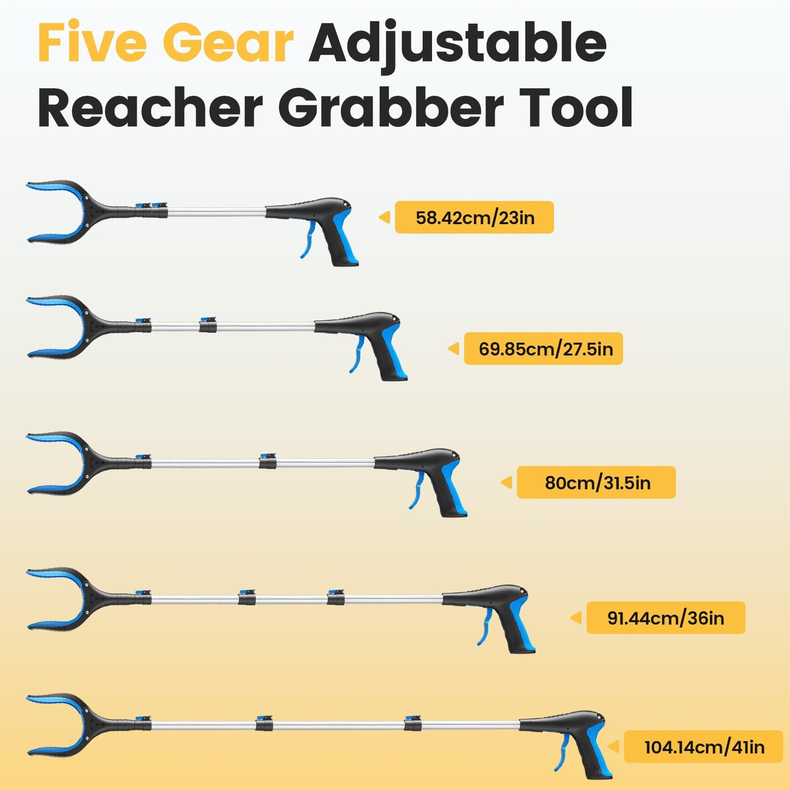 Telescopic Grabber Reacher Tool, 5Level Adjustable 23” to 41” Extendable G…