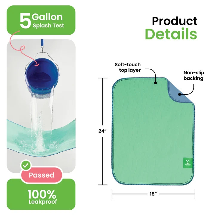 IMPROVIA 18 x 24″ Heavy Absorbency Reusable Incontinence Pads Adults Kids Pets