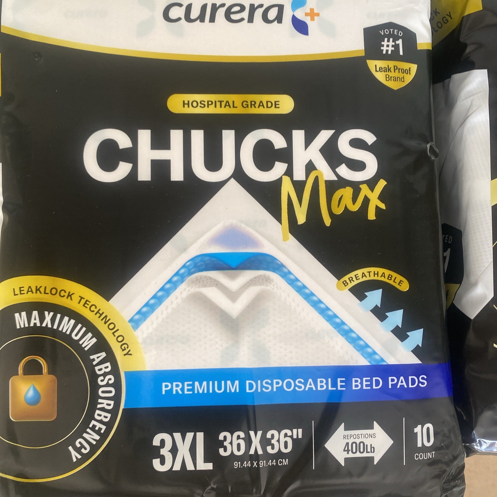 CURERA HOSPITAL GRADE CHUCKS MAX 3XL 36×36” (2) 10 Count RESPOSTIONS 400Lb
