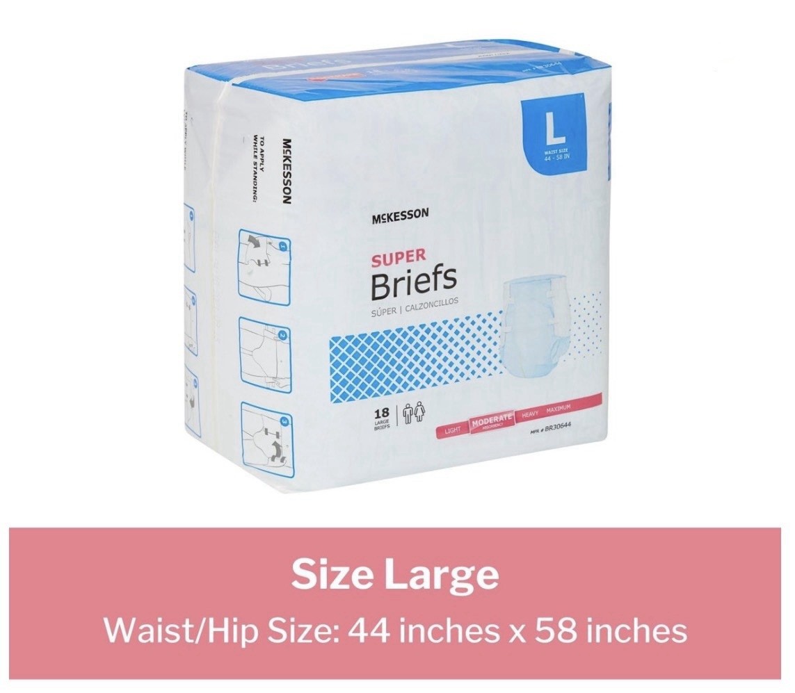 72-count McKesson Super Briefs. Size L. Moderate Absorbency, PremiumOdor Control