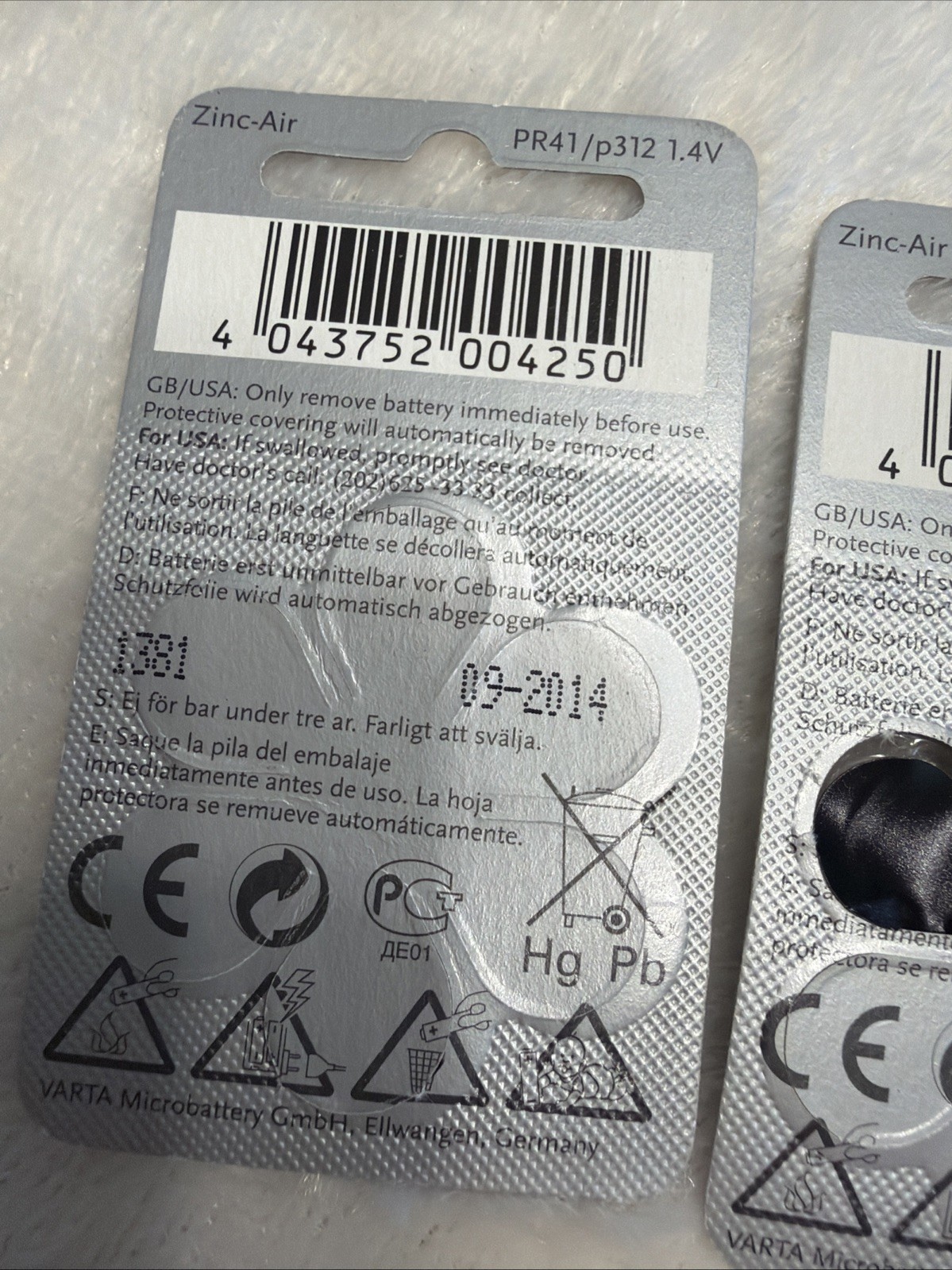Power One Zinc Air High Level Hearing Batteries P312 1.4V Exp09-2014 Germany