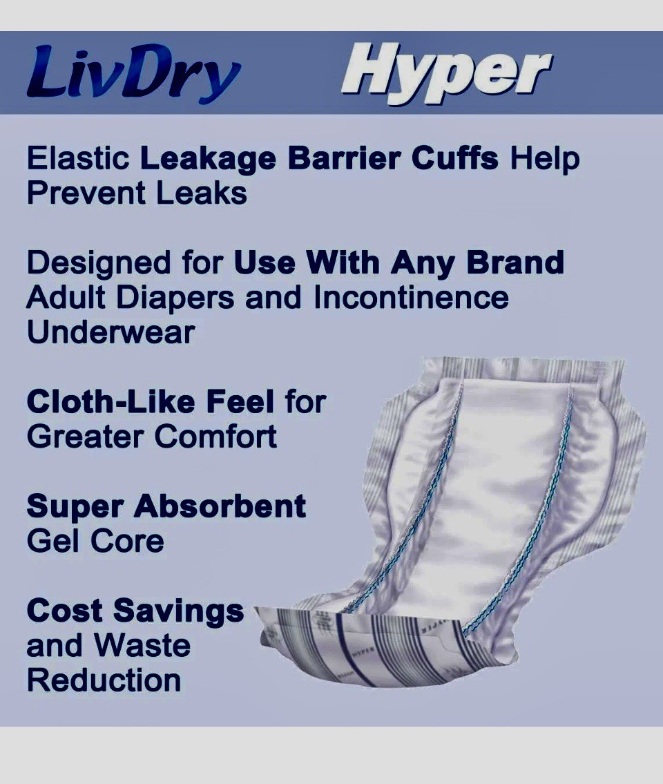 LivDry Hyper 2400 Super Absorbent Incontinence Pads (New) 2-Packs. 18ct. Unisex