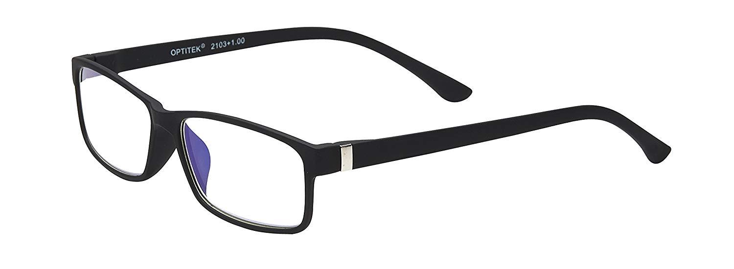 Optitek Rectangular Blue Light Reading Glasses, Black, 1.25