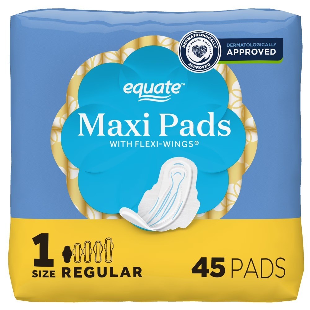 Regular Absorbency Maxi Pads with Flexi-Wings, 45 Count, Size 1