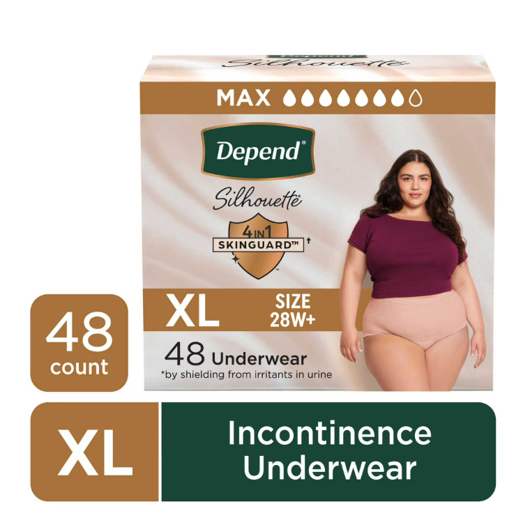 Depend Silhouette Incontinence & Postpartum Bladder Leak Underwear, XL, 48 Count