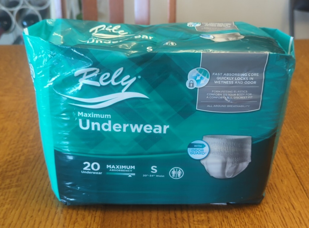 Rely Incontinence Briefs Maximum Underwear 20 Pack Small Size 20″ To 34″ Waist