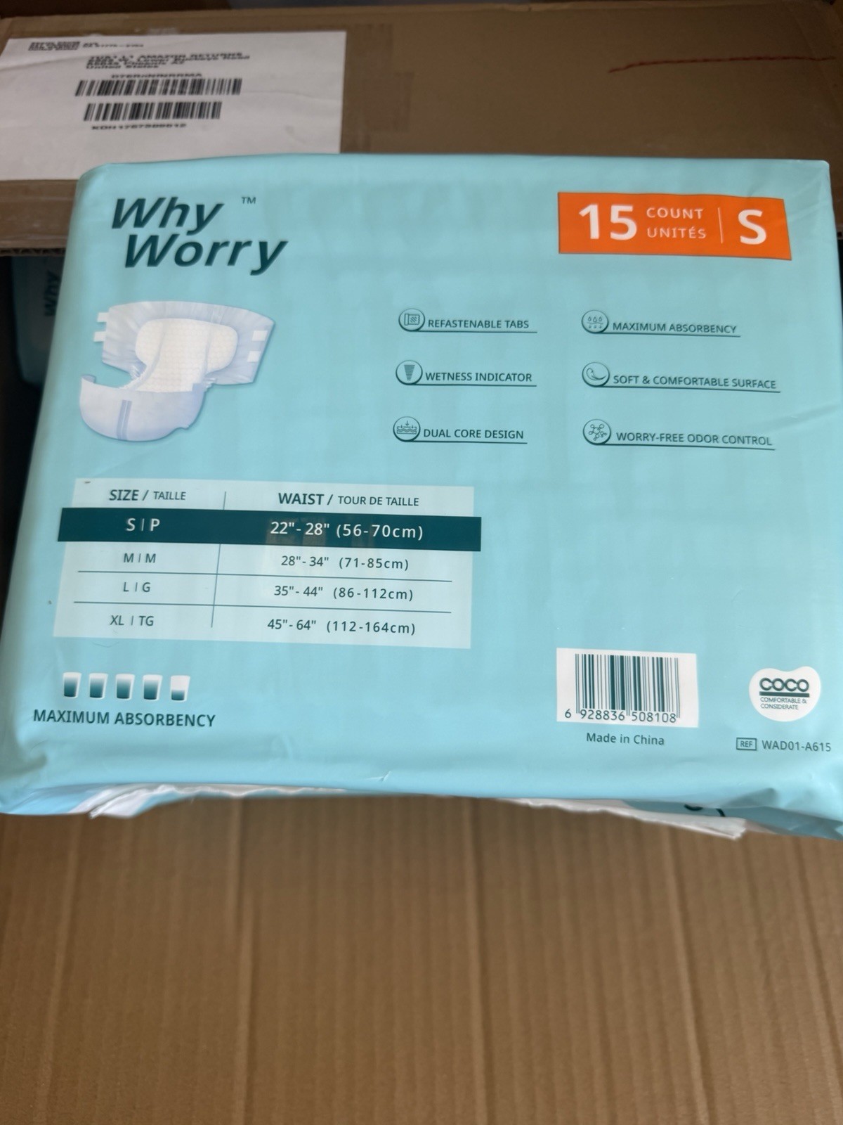 Why worry adult with tabs Briefs With Tabs 15 count size S Small