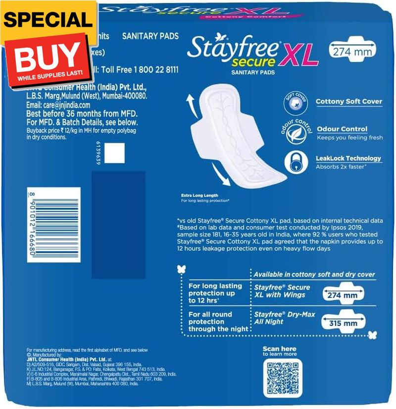 Secure Extra Large Cottony Soft Cover Sanitary Pads for Women with Wings, 40 Pad