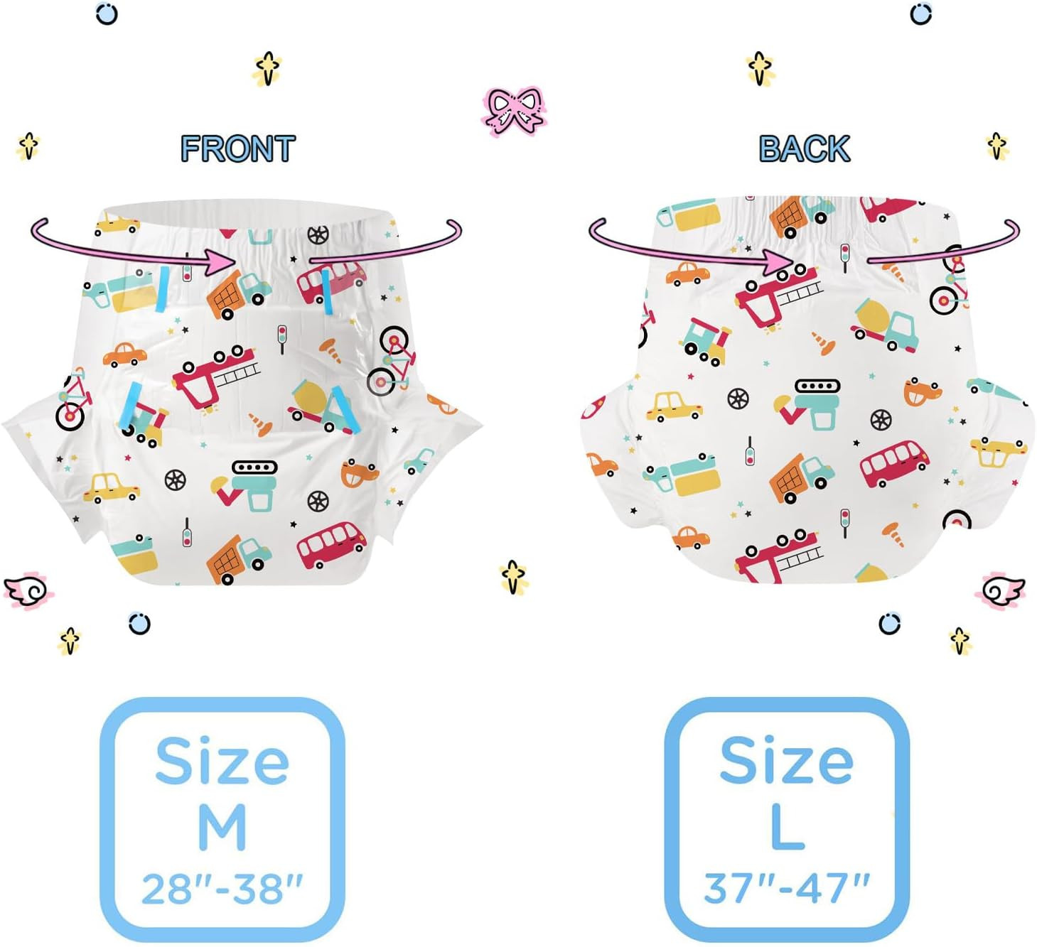 CutiePlusU 10 Pack Maximum Absorbency – Overnight Busy Driver Briefs with Tabs