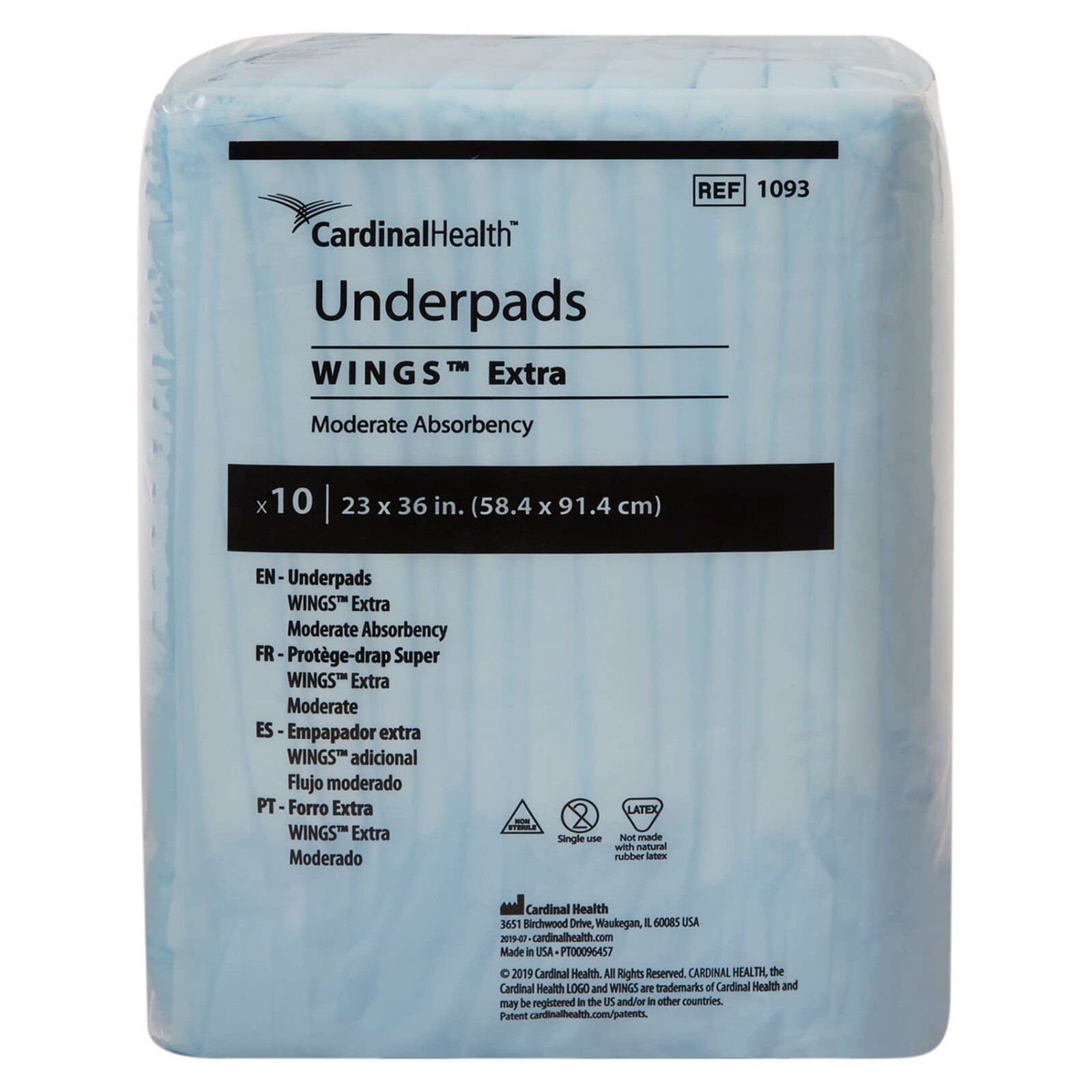 Cardinal Health Underpads, WINGS Extra, Moderate Absorbency 23 x 36, 10 Pack