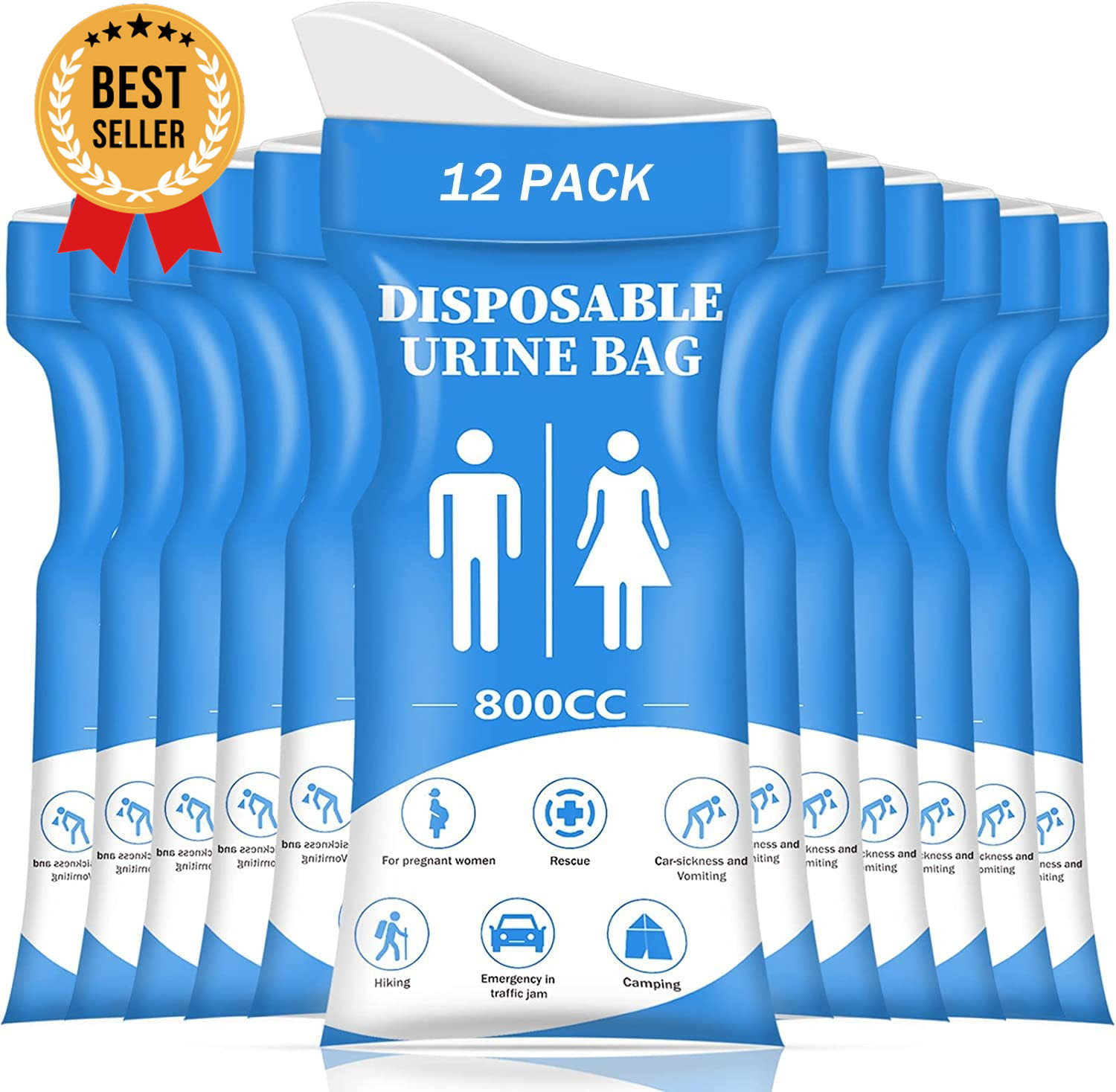 Disposable Urine Bag 12 PCS 800ML Emergency Portable Urinal for Travel Camping