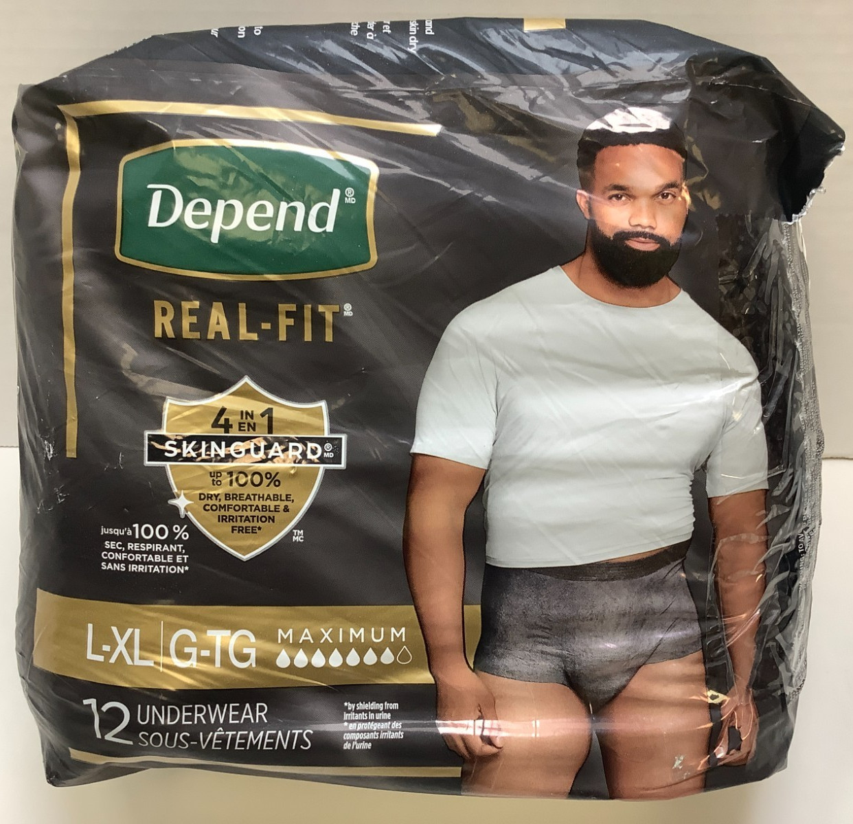 Depend Real Fit Underwear for Men, Size L/XL, 12ct, Maximum Absorbency, Gray