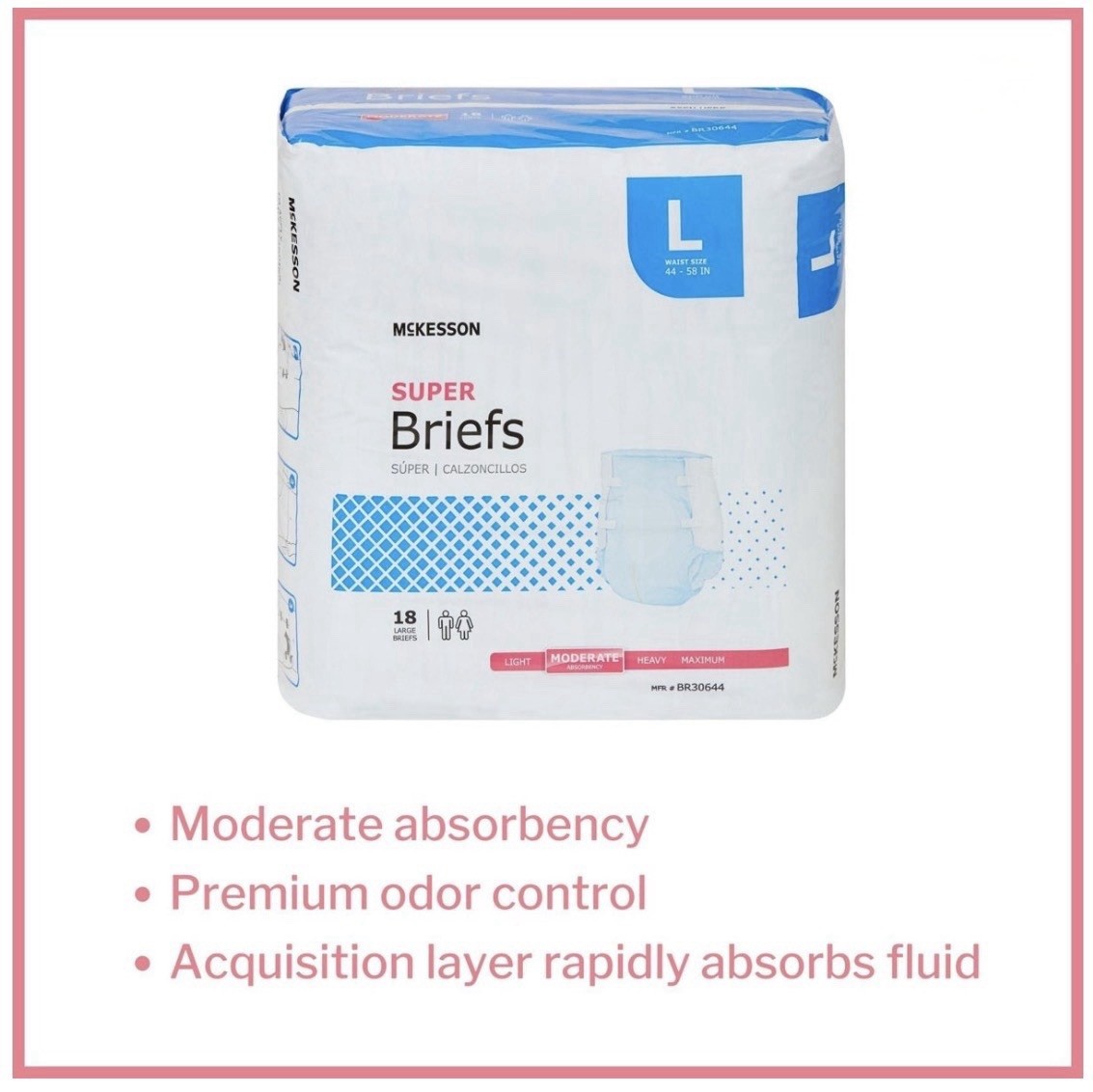 72-count McKesson Super Briefs. Size L. Moderate Absorbency, PremiumOdor Control