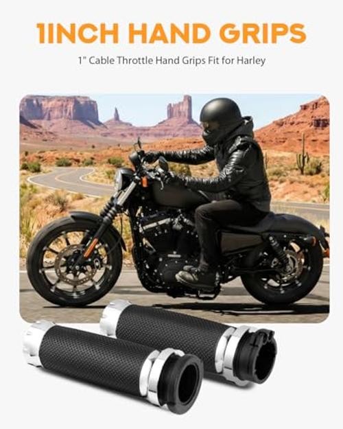1inch Handlebar Grips, Cable Throttle Control Hand Grips Fit for Harley Chrome