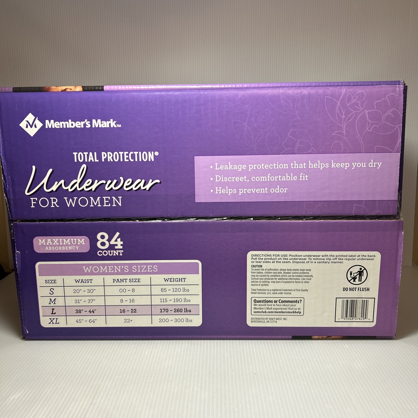 Member’s Mark Total Protection Incontinence Underwear for Women, Large L – 84 ct