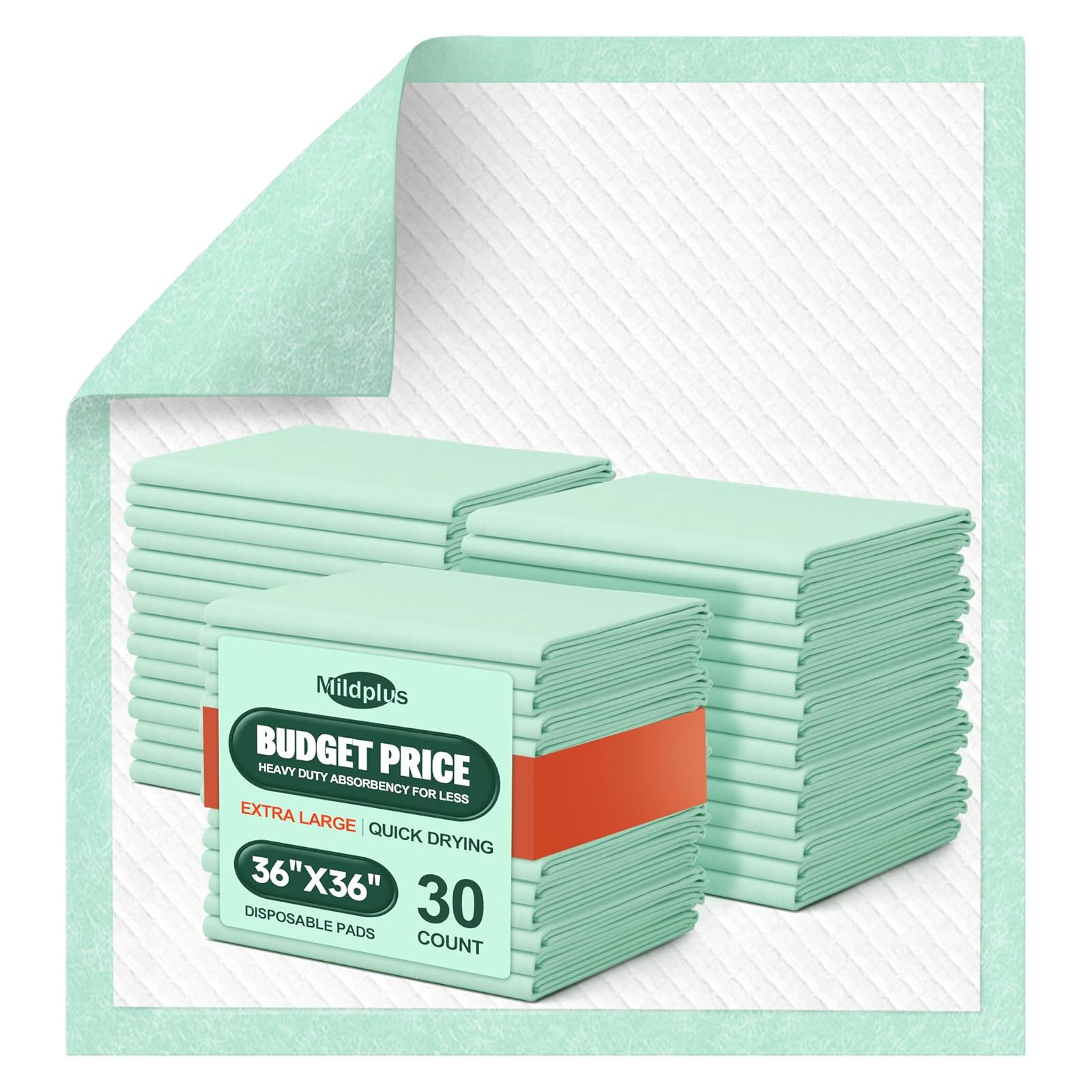 Mildplus Disposable Bed Pads 36×36 Adhesive Incontinence Chucks Underpads 30Ct