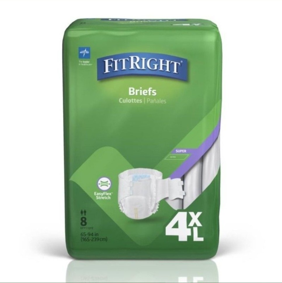 FitRight Ultra Easy Flex Stretch Incontinence Unisex Adult Briefs, 4XL, 8-Pack