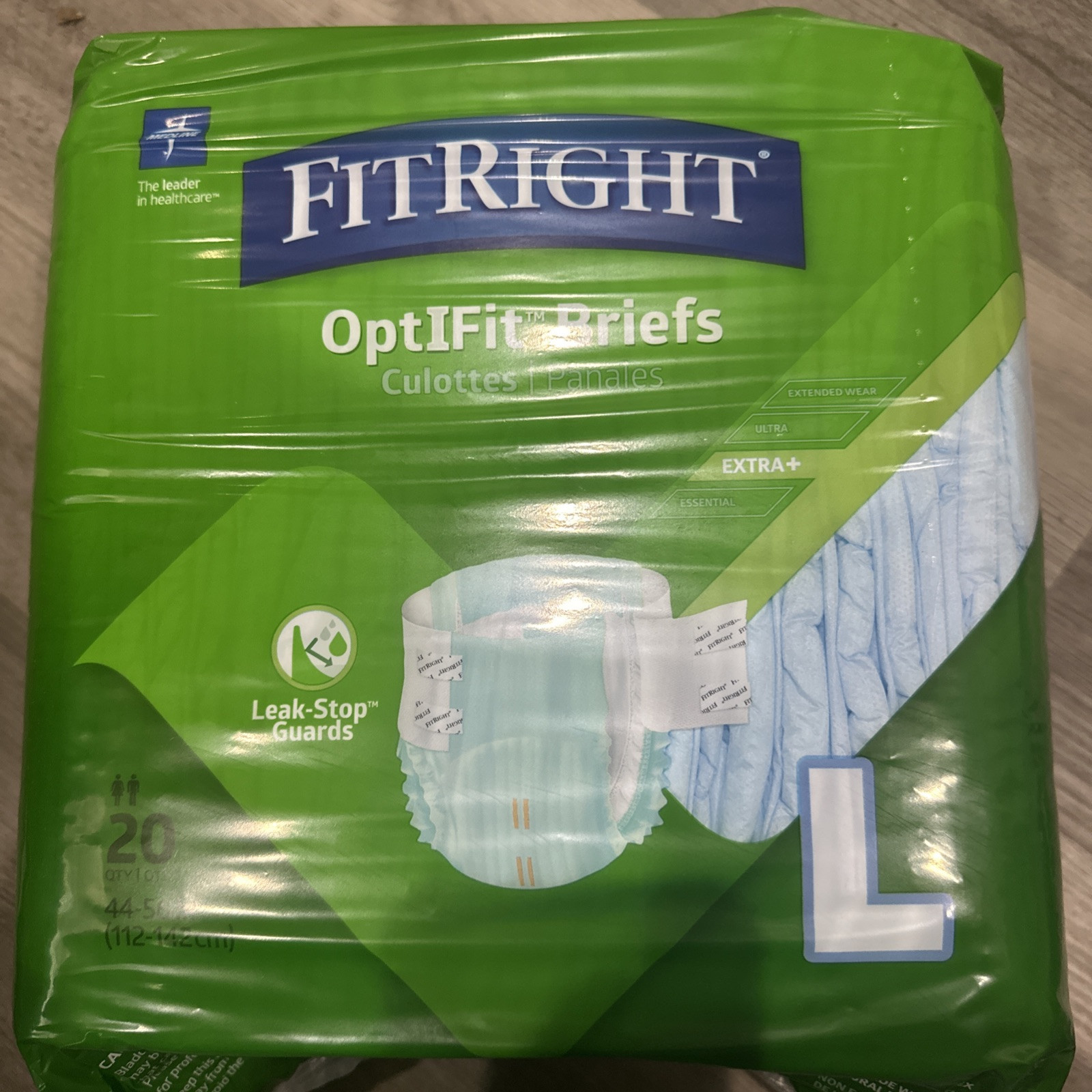 Medline Briefs 20 Qty LARGE 44-56 FitRight OptIFit EXTRA+ Incontinence Leak-Stop