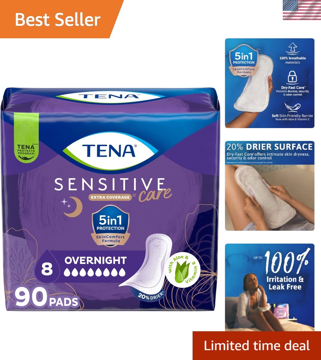 TENA Sensitive Care 90ct Overnight Incontinence Pads – Up to 100% Leak Free