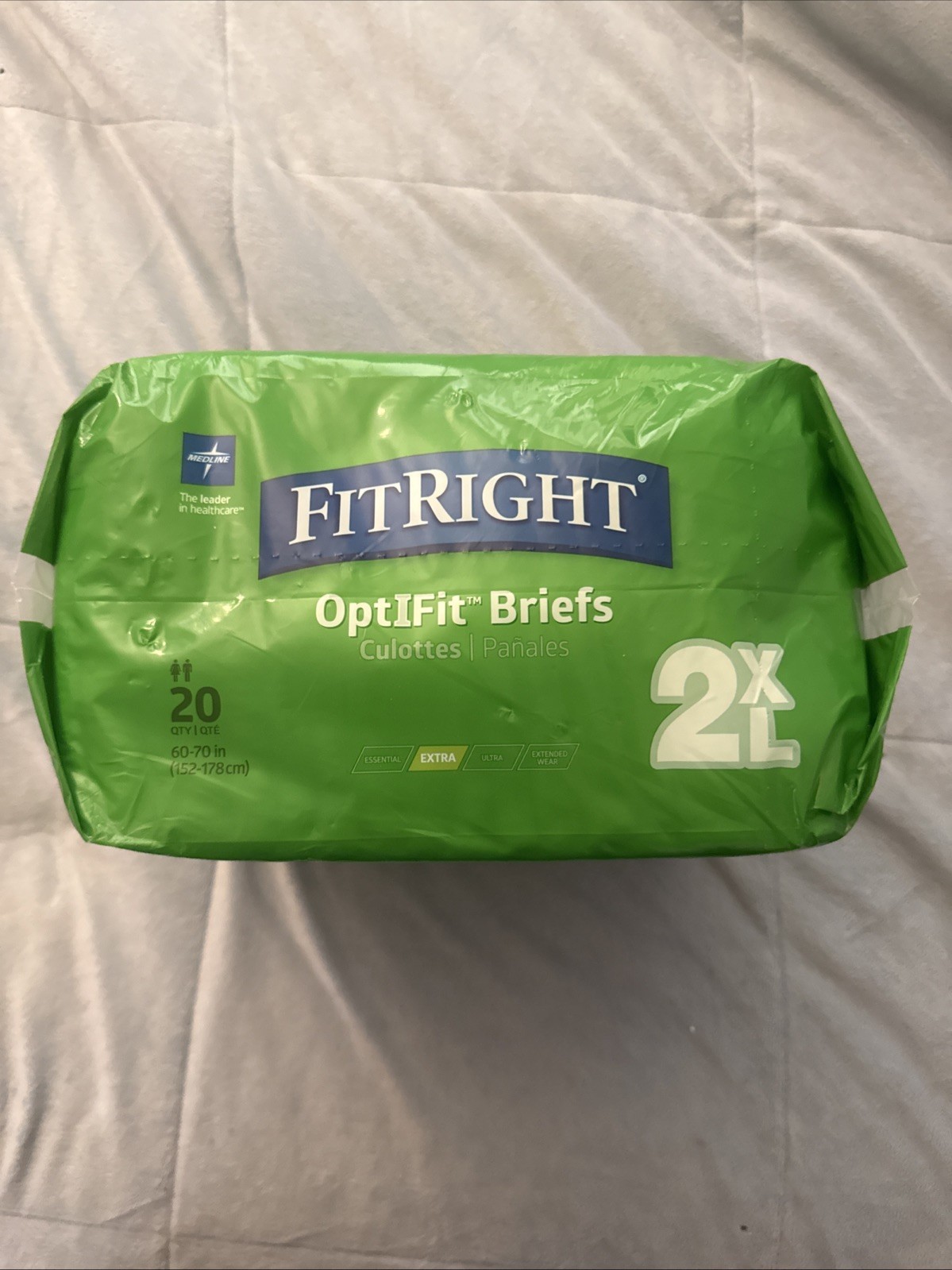 Medline FitRight OptIFit Briefs Adult Diapers w/Tabs, 2XL, Unisex 56in-64in 20ct