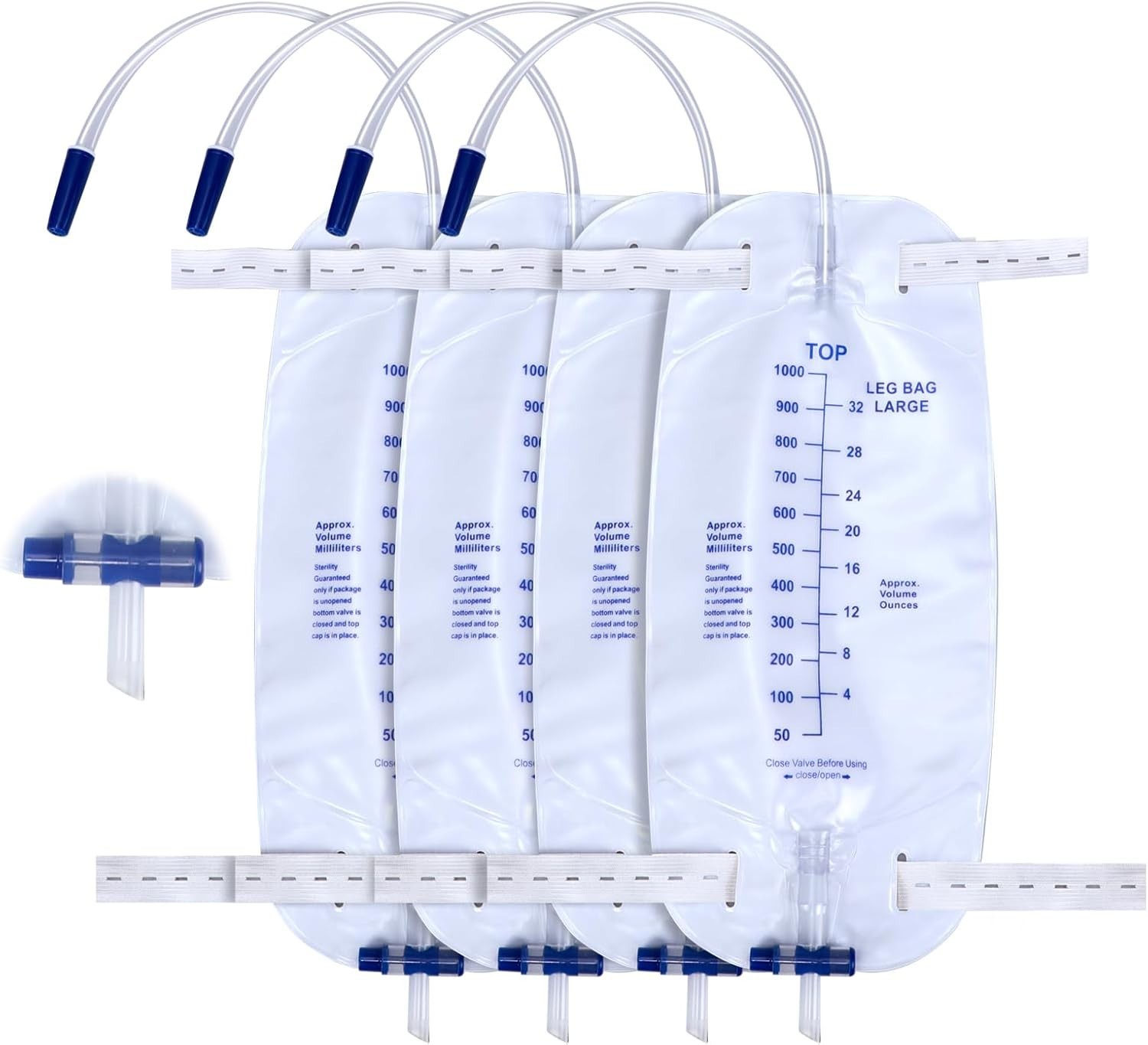 Urinary Drainage Bag 1000ML Urine Catheter Leg Bags 4Pcs with Anti-Reflux Chambe