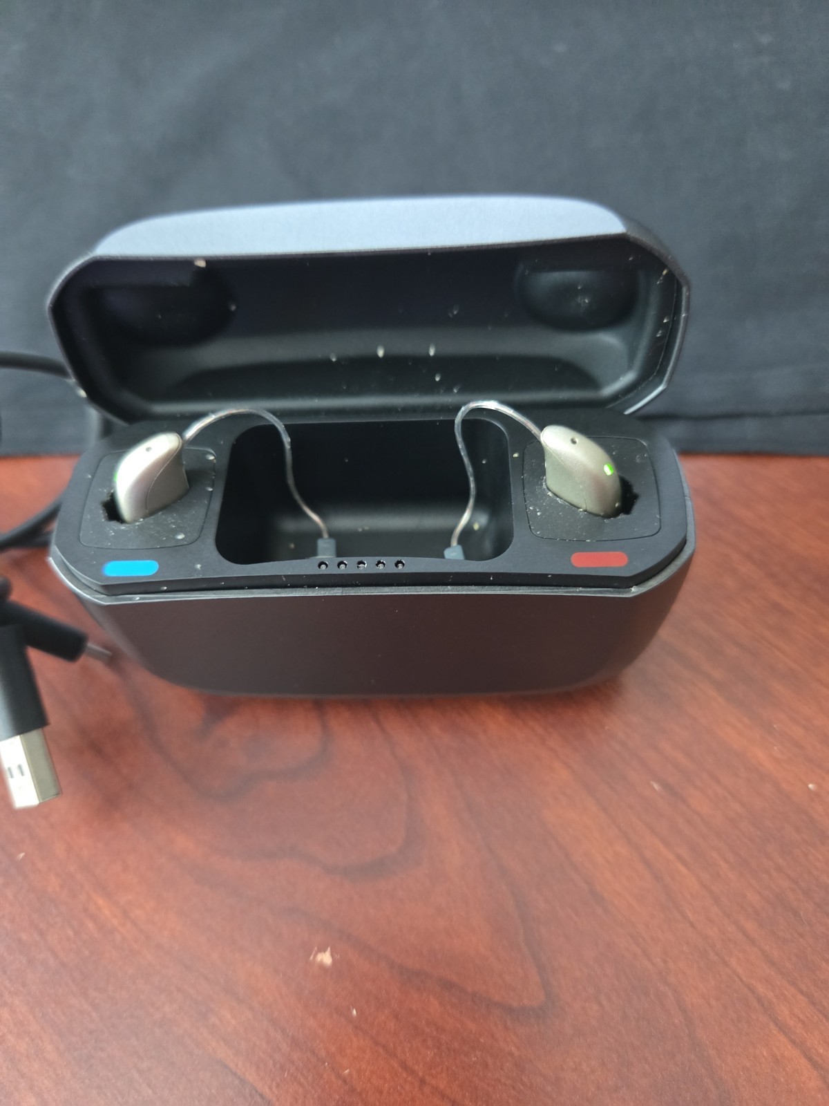 RESOUND HEARING AID MODEL C-1 RECHARGEABLE CASE PREOWNED POWERS ON WITH CABLE