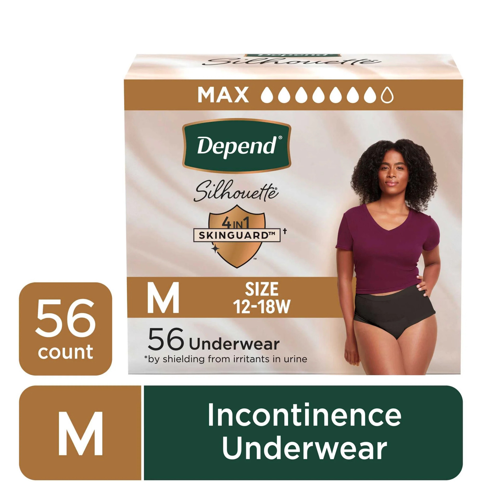 Depend Silhouette Women Incontinence ,M, 56 ct Black