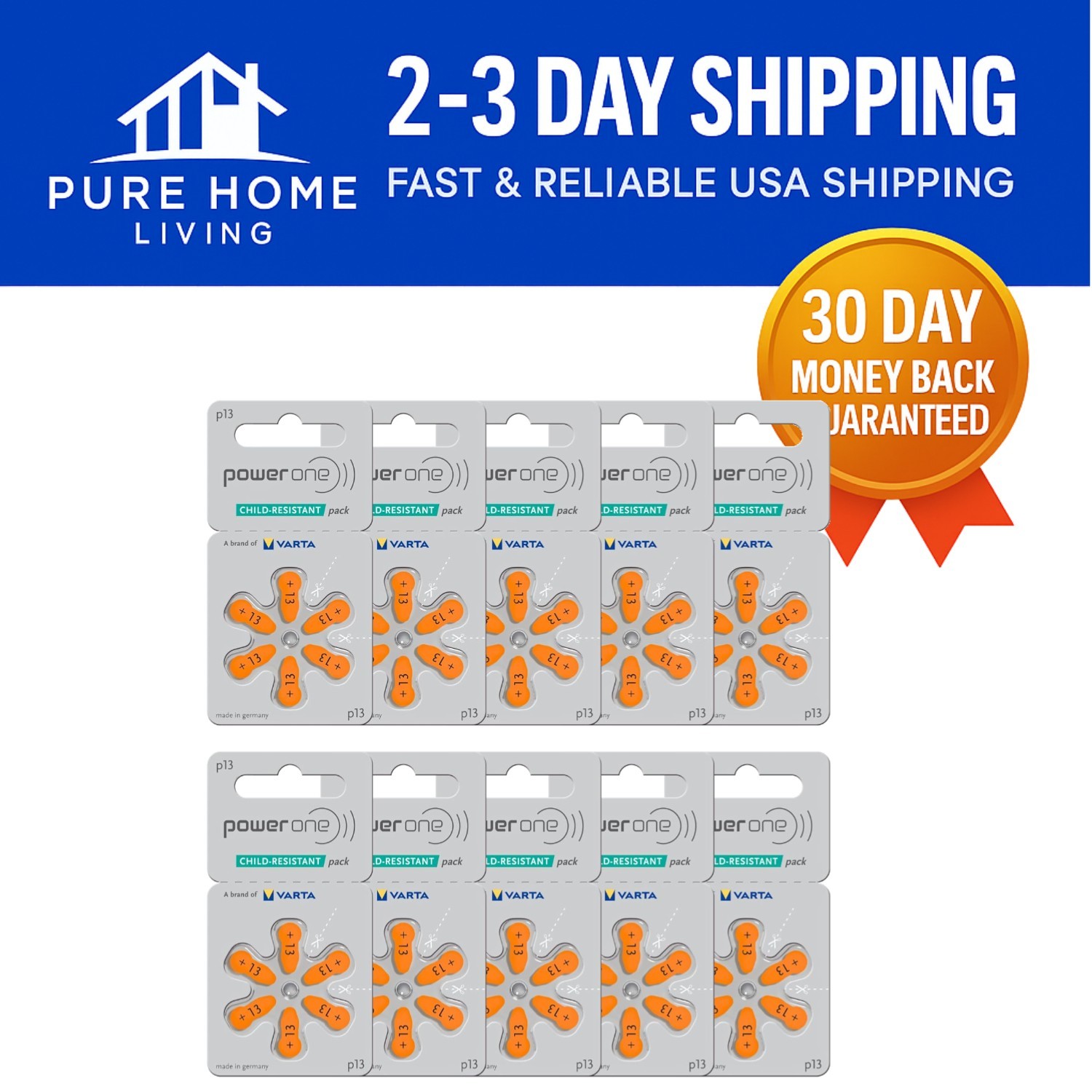 Powerone Size 13 Zinc-Air Hearing Aid Batteries – Pack of 60 for Optimal Sound