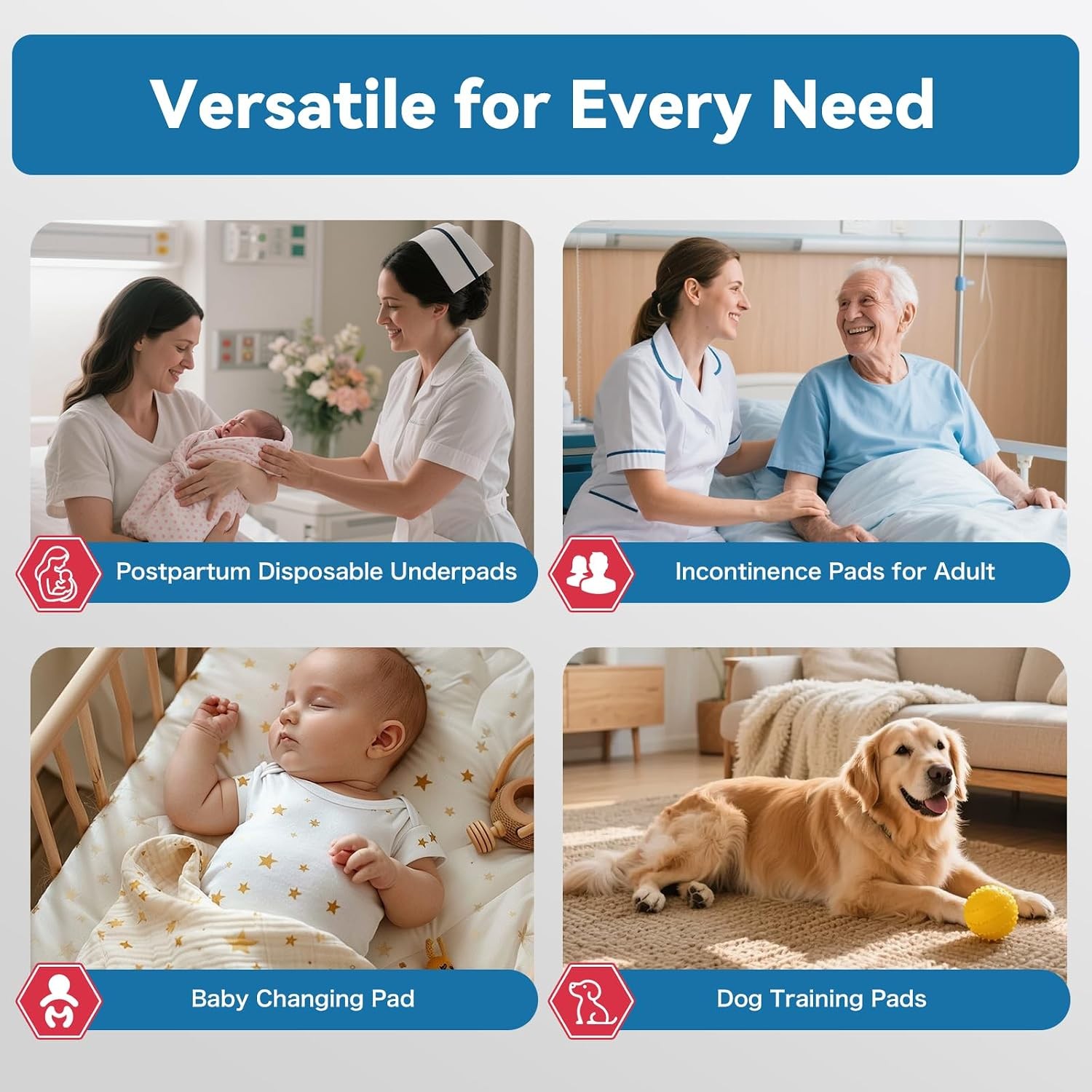 BIGGMED 36″x36″ 50-Ct Tear-Resistant Absorbent Underpads for Adults