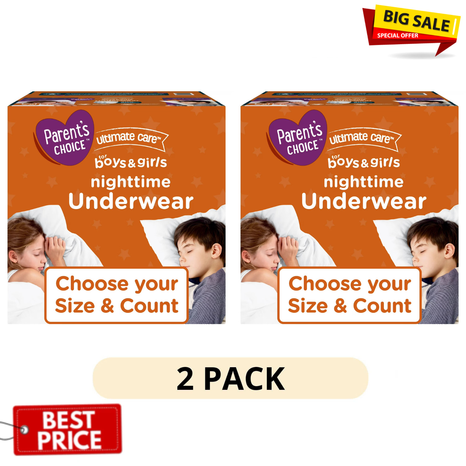 2Pack Parents Choice Nighttime Underwear LXL 38Ct Boys Girls Overnight Absorbent