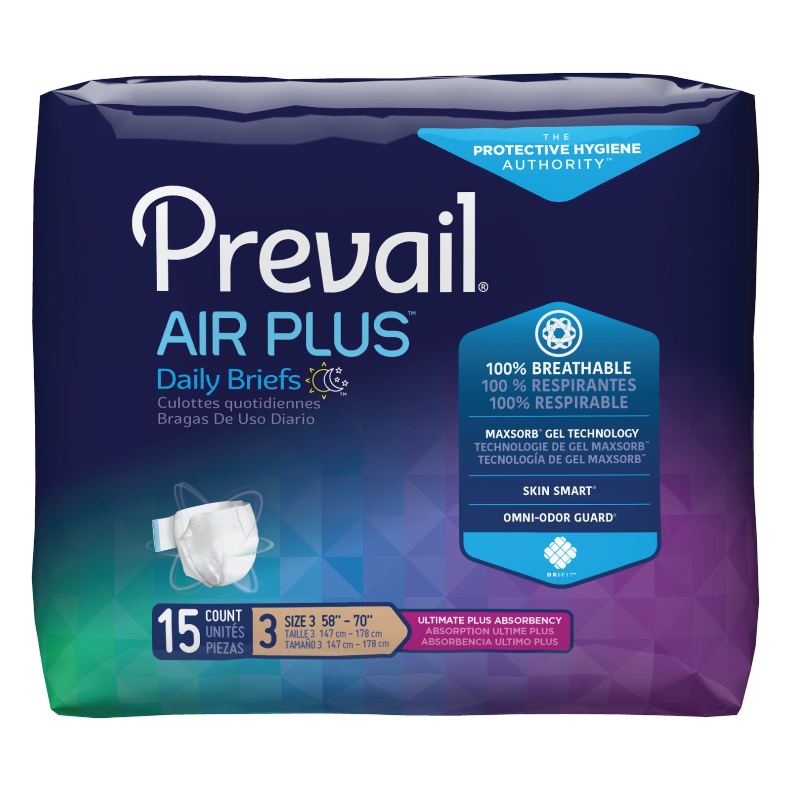 Prevail Air Plus Incontinence Brief 3 Breathable PVBNG-014CA 60 Ct