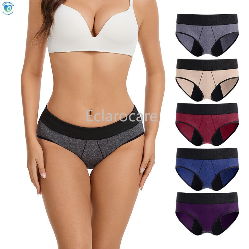 5pcs Period Mid-rise Underwear Women 4-Layer Leak Protection Ventilation